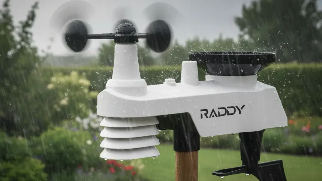 station météo par pluie et vent fort